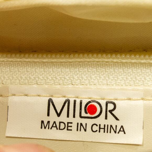 Large Bifold Faux Leather Woven Y2K Vintage MILOR Ivory Wallet with Mirror - Picture 11 of 11